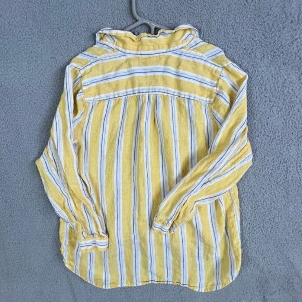 J JILL WOMENS LINEN BLOUSE YELLOW WITH BLUE WHITE STRIPES SIZE L - Picture 3 of 10